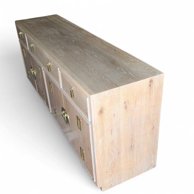 Refinished Mount Airy Bleached Oak Sideboard With Brass Hardware, Mid-Century For Sale - Image 16 of 18