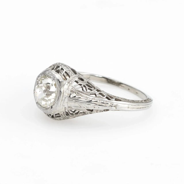 Vintage Art Deco Diamond Ring 0.60ctw Old Mine Filigree Engagement Jewellery size 4.5 For Sale - Image 4 of 7