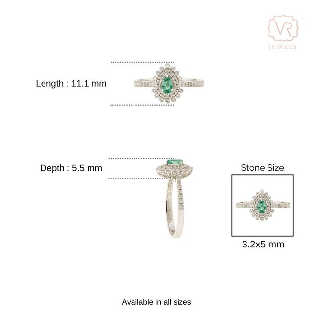 18k Gold Emerald Double Halo Mexican Ring Size 8 by VRJewels For Sale - Image 13 of 17