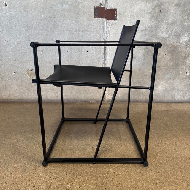 Black 1990s Post Modern Black Leather and Metal Armchair #2 Attributed to Radbound Van Beekum for Pastoe For Sale - Image 8 of 11