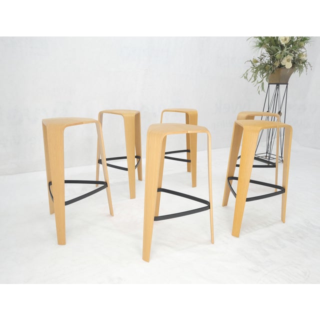 Mid-Century Modern Set of 6 Molded Bent Plywood Bar Stools by Davis MINT! For Sale - Image 3 of 13