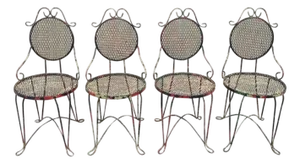 Vintage Victorian Style Small Wrought Iron Camo Paint Garden Patio Chair - Set 4