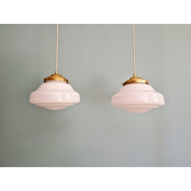 Art Deco Pendant Lights in White Opaline Glass, 1930s, Set of 2 For Sale - Image 10 of 10