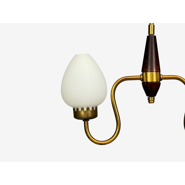 Wood Swedish Modern, Pendant Light, Wood, Brass, Glass, 1960s For Sale - Image 7 of 9