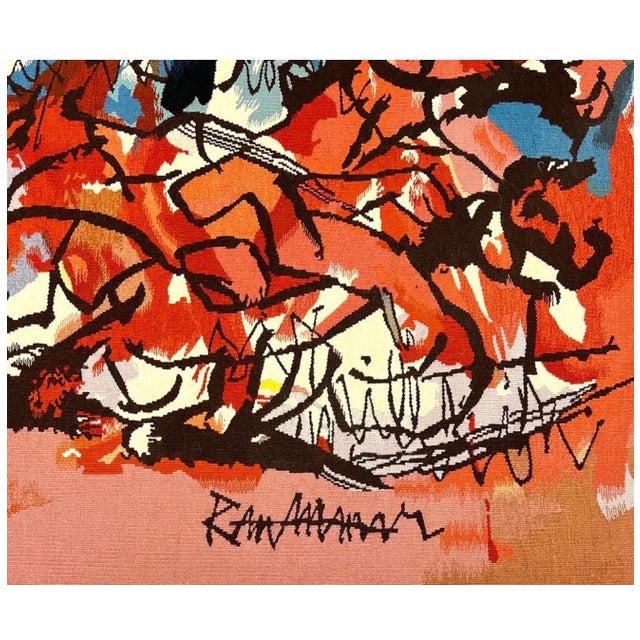 Mid 20th Century Abraham Rattner, Abraham Rattner Large Expressionist Hand Woven Israeli Aubusson Wool Tapestry, c.1950's For Sale - Image 5 of 13