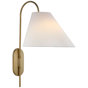Kate Spade New York for Visual Comfort Signature Kinsley Large Articulating Wall Light in Soft Brass with Linen Shade