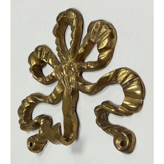 Vintage Brass Ribbon Bow Motif Wall Hook For Sale - Image 4 of 4