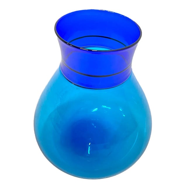 Vintage Italian Venini blue glass vase. Marked "Venini, Italia, VN" etched on the underside.