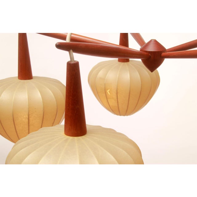 5-Flame Cocoon Lamp in Teak, 1965 For Sale - Image 3 of 14