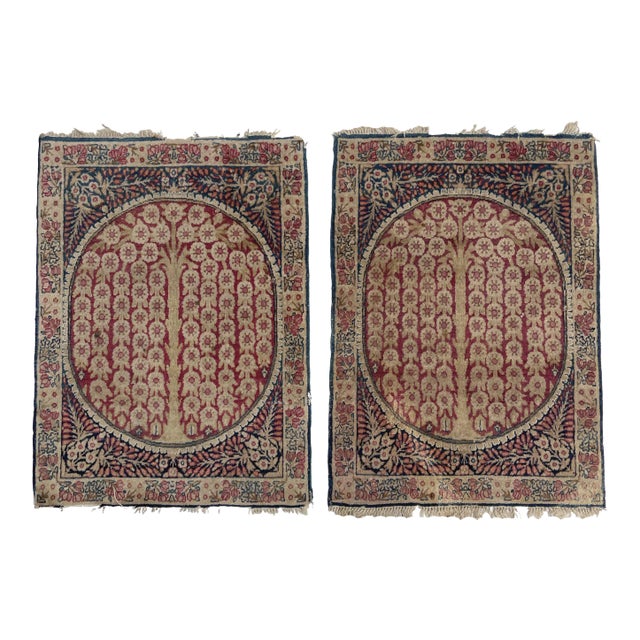 1930s Weeping Willow Tree of Life Rug Mats - A Pair, 1.9 x 2.6 For Sale