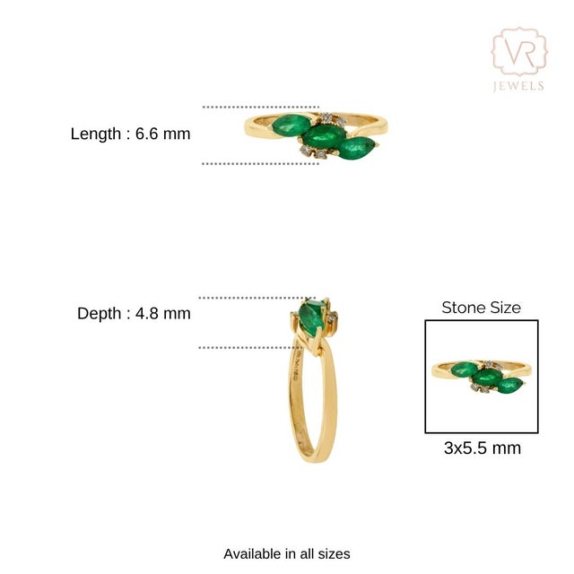 1 Carat Emerald & Diamond Three Stone Cluster Ring Size 5.5 in 14k Yellow Gold For Sale - Image 12 of 16