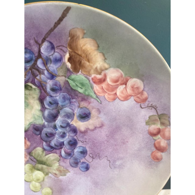 Vintage Hand-Painted Grapes Decorative Wall Plate Signed by Artist For Sale - Image 4 of 10