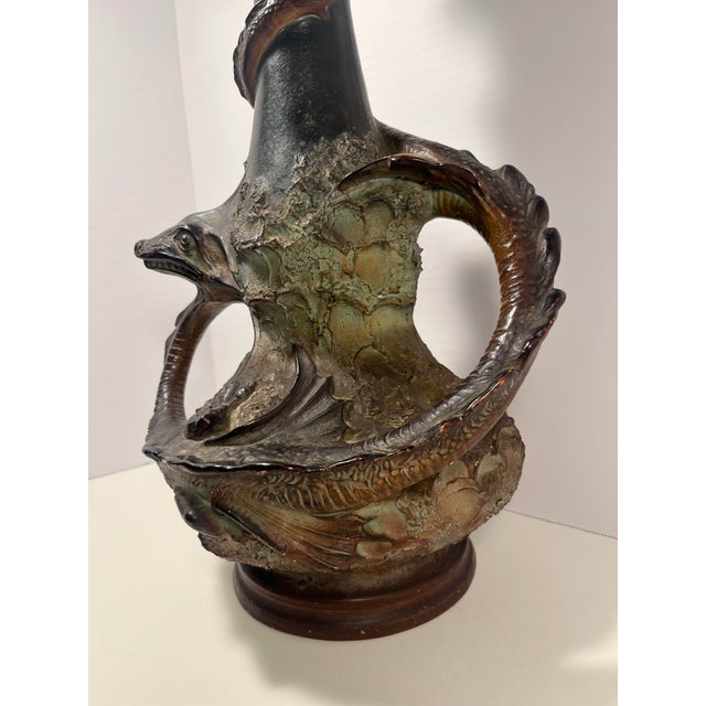 1900 - 1909 Rare 1908 Art Nouveau Bohemian Dragon Vase by August Otto for Johann Maresch 17 3/4" For Sale - Image 5 of 11