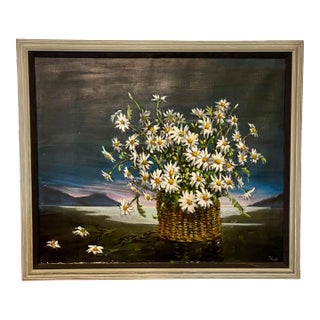Basket of Daisies Painting by Evelyn Page, Framed For Sale