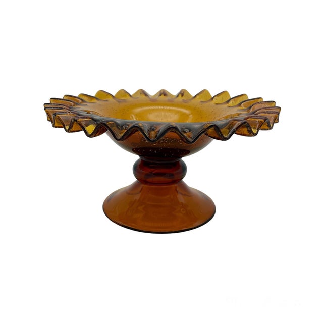 1980s 1980s Fenton Amber Blown Seed Glass Compote For Sale - Image 5 of 5