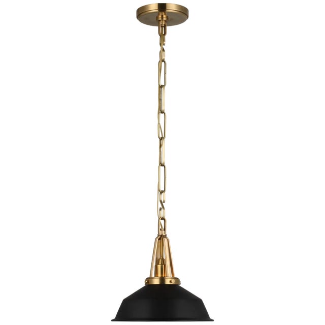 Chapman & Myers for Visual Comfort Signature Layton 10" Pendant in Antique-Burnished Brass with Matte Black Shade For Sale