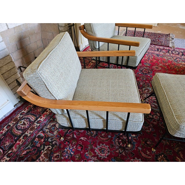 Mid-Century Modern 1950s MCM Attributed to Richard McCarthy by Selrite Wrought Iron Chair Set With Matching Ottoman For Sale - Image 3 of 12