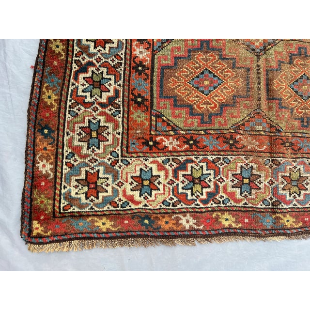 Ivory Vintage Caucasian Hand-Knotted Low Pile Rug – Distressed Geometric Tribal Rug For Sale - Image 8 of 11