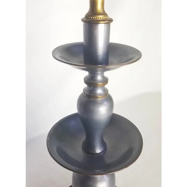 1970s Pewter and Brass Lamp With Wooden Base For Sale - Image 4 of 7