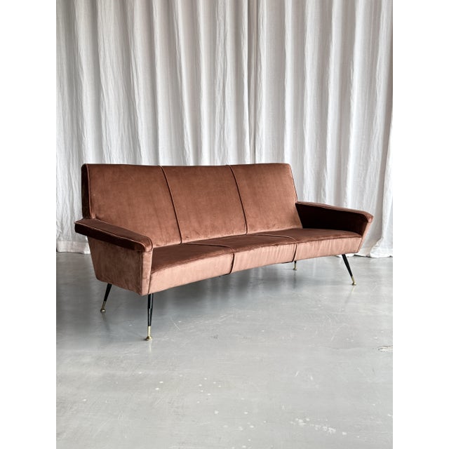 Mid-Century Modern Velvet Three-Seater Sofa by Marco Zanuso for Arflex, Italy, 1950s For Sale - Image 11 of 18