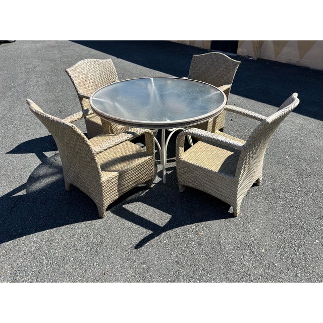 Mid-Century Modern Beautiful Vintage Lloyd Loom Aluminum Patio Set Table & 4 Chairs For Sale - Image 3 of 12