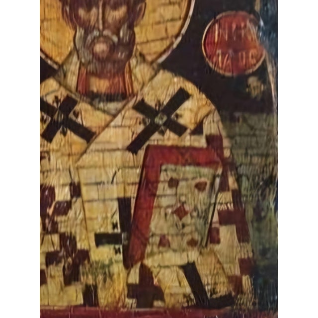 Antique 18th-Century Post-Byzantine Greek Portable Travel Icon of Saint Antipas in Wood, 1800s For Sale - Image 6 of 10