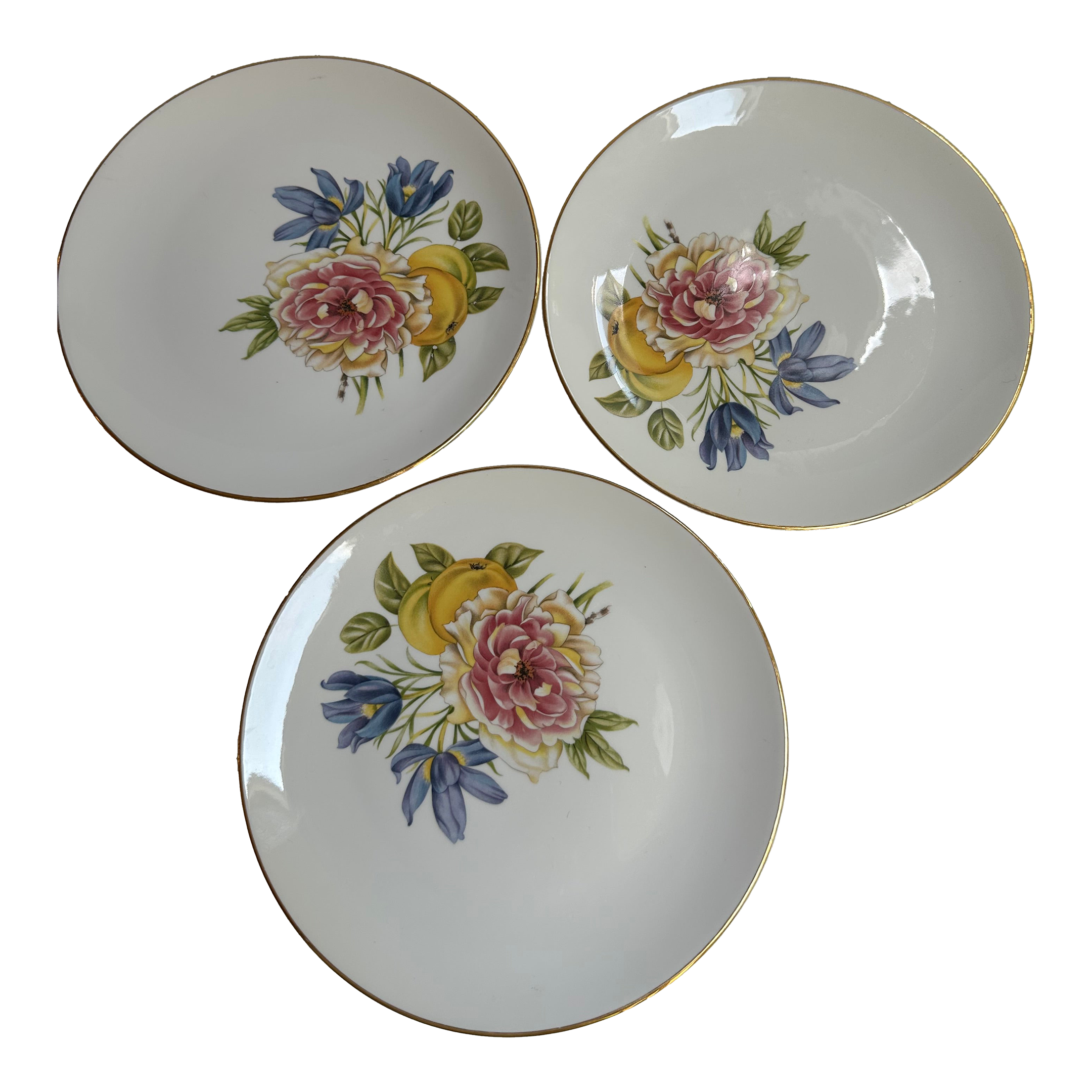 1980s Royal Worcester Pershore Fruit & Flowers Gold Trim Plates
