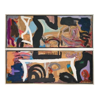 Framed Abstract Diptych Painting "Snails for Dinner" For Sale