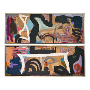 Framed Abstract Diptych Painting "Snails for Dinner"