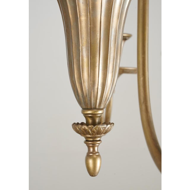Mid 20th Century Restored Colonial Five Arm Brass Chandelier For Sale - Image 4 of 8