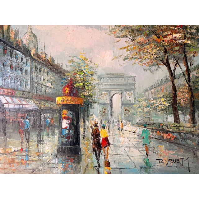 1980s Vintage Burnett Parisian Street Scene Oil on Canvas Painting – Framed For Sale - Image 5 of 13