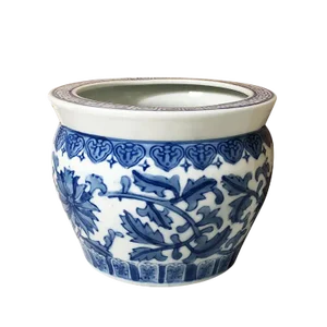 Chinoiserie Blue and White Porcelain Ceramic Planter Pot or Vessel Vase