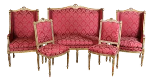 Louis XVI Style Gilded Wood Living Room Set, Set of 5