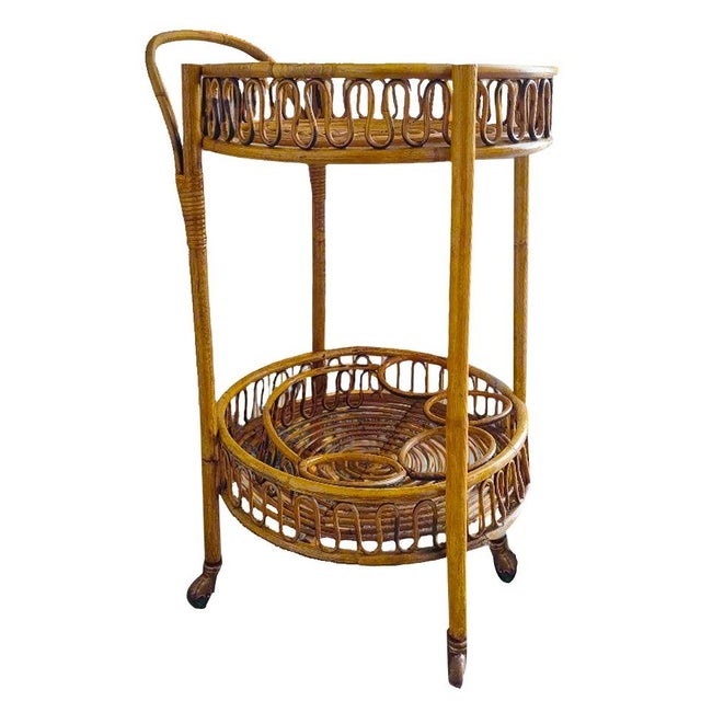 Vintage Bamboo and Rattan Serving Bar Cart by Franco Albini, 1960s For Sale - Image 9 of 9