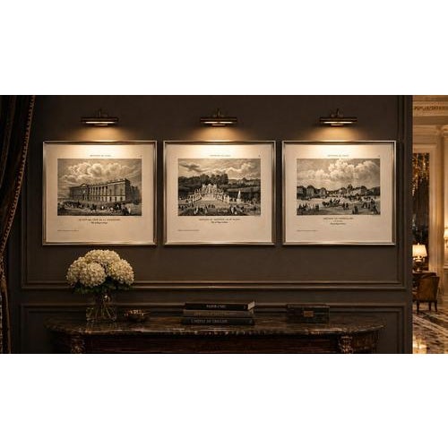 Paper Paris & Versailles Views: Louvre, St Cloud, Versailles, Engravings, 1855, Set of 3 For Sale - Image 7 of 9