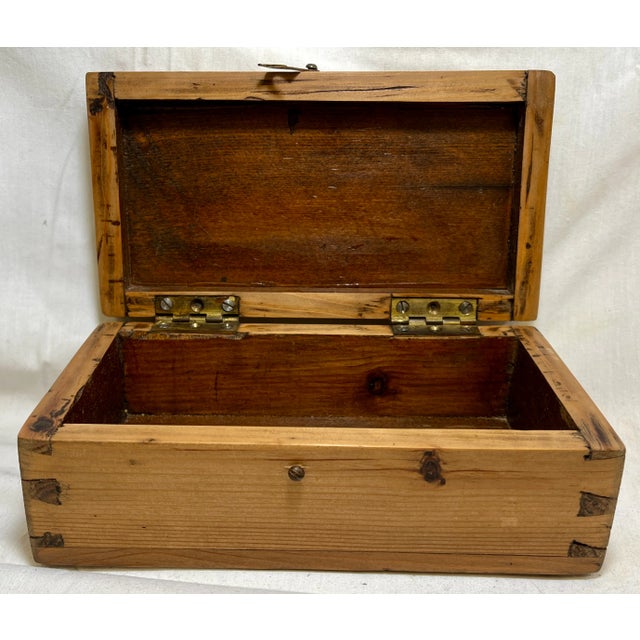 Antique Wooden Box With Dovetail Joints and Brass Latch From England - Circa 1850 For Sale - Image 9 of 10