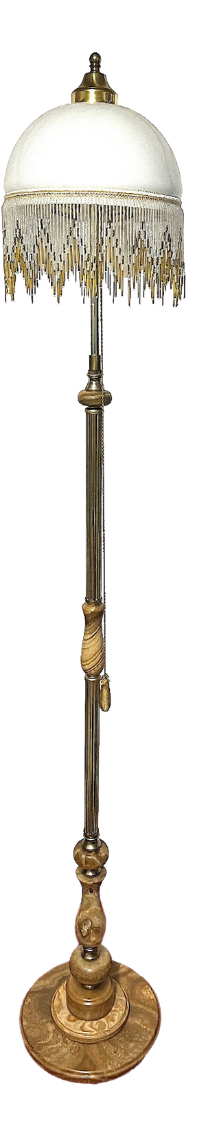 Antique Brass and Onyx Beaded Glass Shade Floor Lamp, 1950s