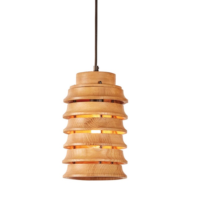 BOBO Matthew Izzo Home Small Stacked Oak Wood Pendant Light For Sale - Image 4 of 4
