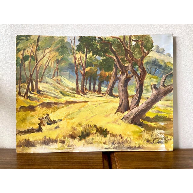 Yellow Mid 20th Century "Edge of the Woods" Landscape Oil Painting by R. Gwynn For Sale - Image 8 of 10