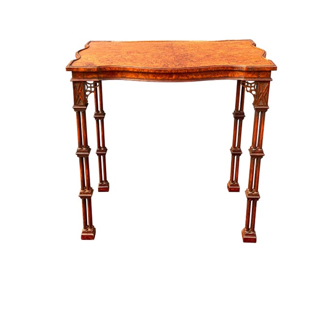George III Style Burl Walnut and Mahogany China Table Attributed to Gillow For Sale - Image 4 of 11