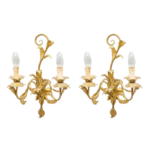 Italian Brass Wall Lights, 1960s, Set of 2