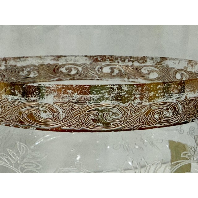 Italy Decanter Glass 1960s W/ Stopper & Sticker Gold Trim Etched Floral Pattern For Sale - Image 10 of 10