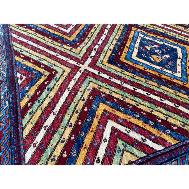 Vintage Kazak Wool Rug, Sunburst Medallion For Sale - Image 10 of 11