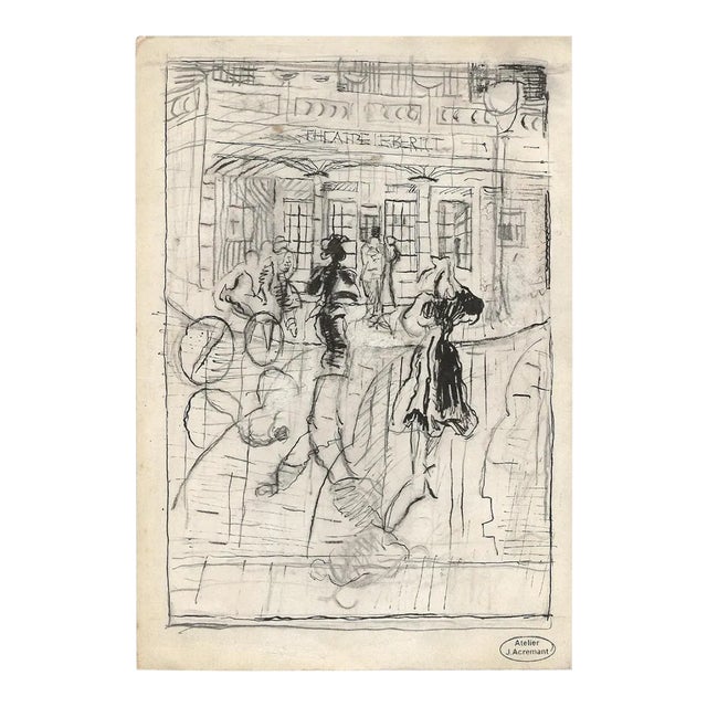 Jacques Acremant, Théatre Ebert, Drawing, Mid-20th Century For Sale