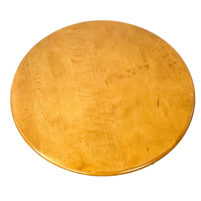 Wood Heywood-Wakefield Solid Birch Round Lazy Susan Coffee Table in Wheat For Sale - Image 7 of 18