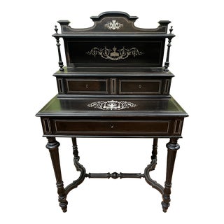 19th Century, Italian Louis XIV Style Ebonized Desk W/ Brass & Important Inlay For Sale