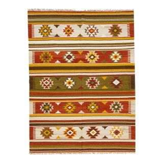 2020s Modern Kilim Handmade Multicolor Geometric Wool Rug For Sale