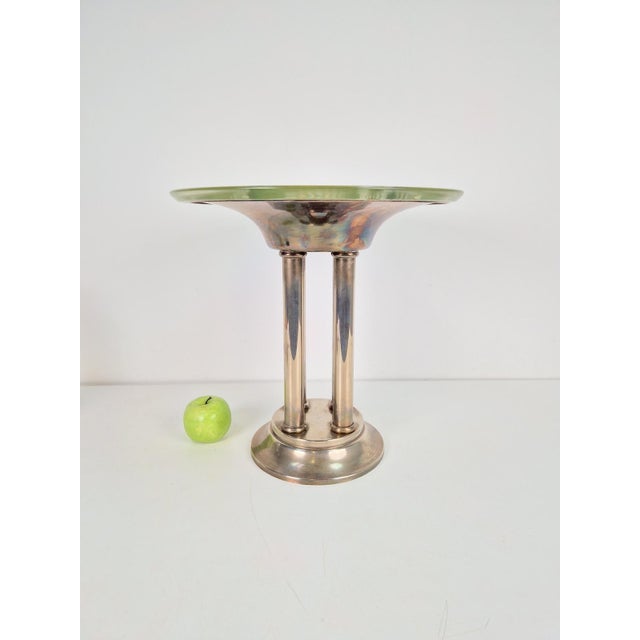 Metal Art Deco Silver Plated Metal Centerpiece with Glass Bowl, 1930s For Sale - Image 7 of 14