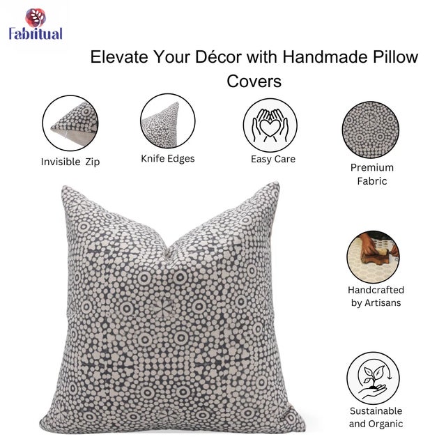Fabdivine Decorative Block Print Cushion Cover 22x22 Inch Duck Canvas-Chunributi For Sale - Image 4 of 4