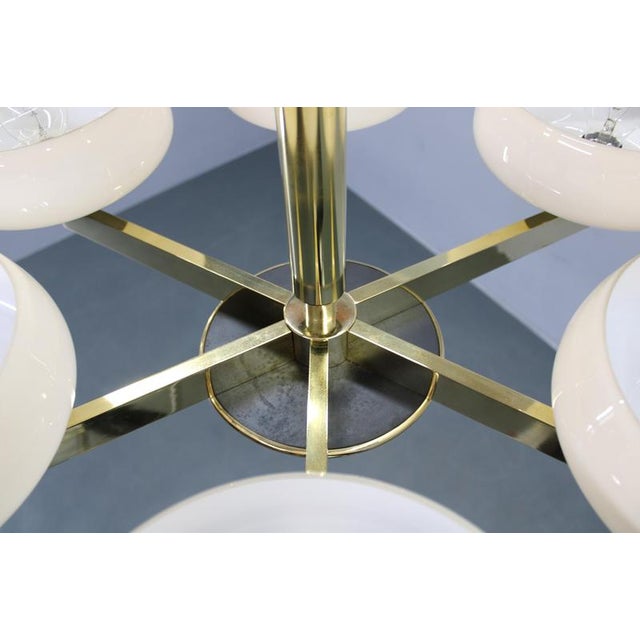 Art Deco Brass Chandelier with Opaline Glass, Czechoslovakia, 1930s For Sale - Image 14 of 15